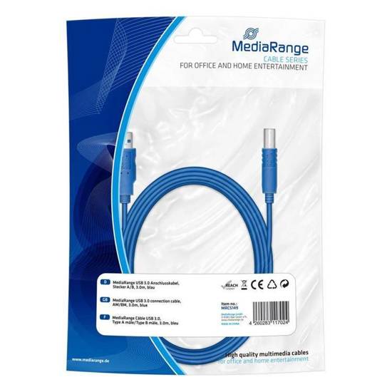 Kabel USB 3.0 MediaRange MRCS149 AM/BM, 3m, niebieski