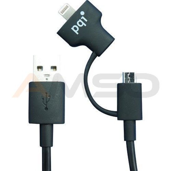 Kabel USB - microUSB + lightning PQI du-plug 90cm czarny