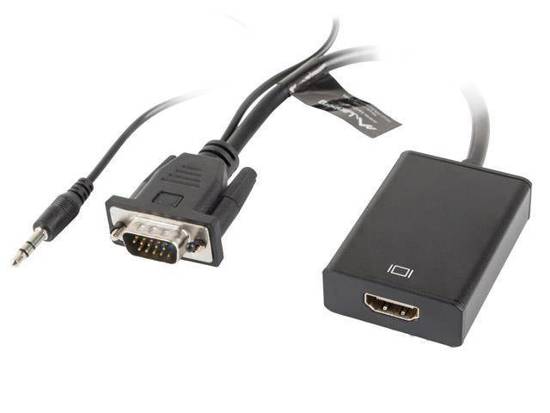 Kabel adapter Lanberg VGA (M) + Audio -> HDMI (F) czarny
