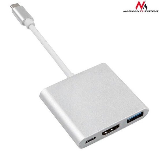 Kabel adapter Maclean MCTV-840 USB 3.1 Typ C (M) -> HDMI 1.4 (F) + USB 3.0 (F) + USB Typ C (F)