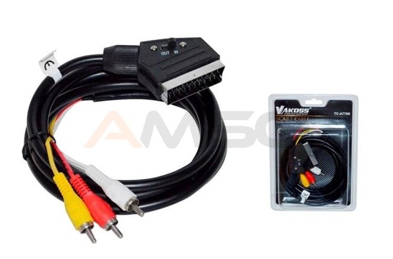 Kabel adapter VAKOSS TC-A770K SCART -> 3x RCA M/M 2m czarny