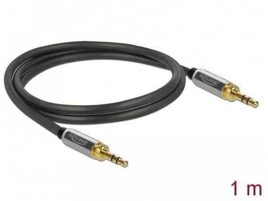 Kabel audio Delock minijack - minijack M/M 3 Pin 1m czarny + 2x przejściówka nakręcana Jack 6,35mm