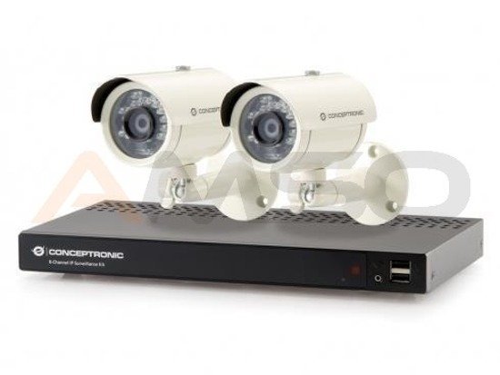 Kamera IP 2 MPX POE zestaw 2 kamer +  rejestrator 8 kanałowy (4 porty POE) Conceptronic