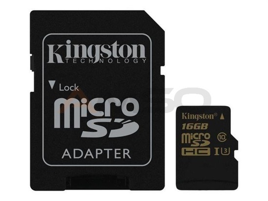 Karta pamięci Kingston microSDHC 16GB Class 10 UHS-I (U3) (45W/90R MB/s) Gold Series + adapter