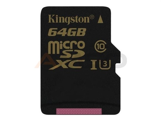 Karta pamięci Kingston microSDXC 64GB Class 10 UHS-I (U3) (45W/90R MB/s) Gold Series