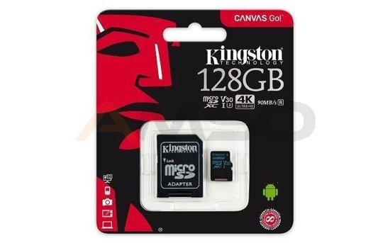 Karta pamięci Kingston microSDXC Canvas Go 128GB UHS-I U3 V30 + adapter