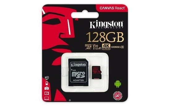 Karta pamięci Kingston microSDXC Canvas React 128GB Class 10 UHS-I U3 + adapter