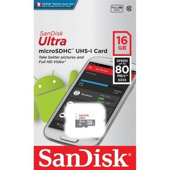 Karta pamięci MicroSDHC SanDisk ULTRA ANDROID 16GB 80MB/s Class 10 UHS-I