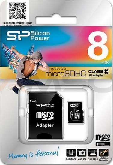 Karta pamięci MicroSDHC Silicon Power 8GB Class 10 + adapter
