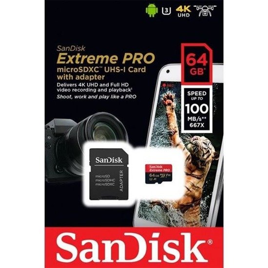 Karta pamięci MicroSDXC SanDisk Extreme Pro 64GB 275MB/s Class 10 U3 UHS-II + czytnik USB 3.0