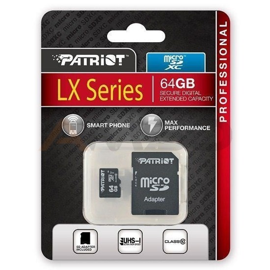 Karta pamięci Patriot LX Micro SDXC 64GB Class 10 UHS-I + Adapter