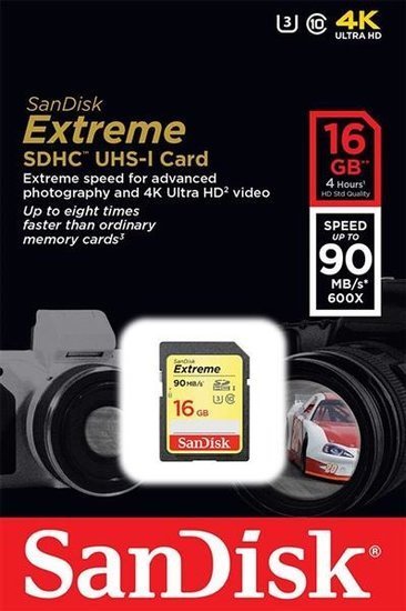 Karta pamięci SDHC SanDisk Extreme 16GB 90MB/s Class 10 UHS-I U3