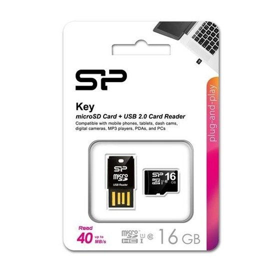 Karta pamięci Silicon Power MicroSDHC 16GB Class10 U1 + czytnik kart pamięci