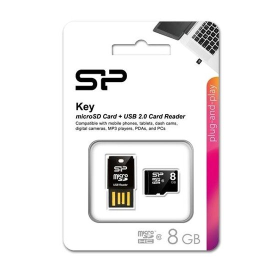 Karta pamięci Silicon Power MicroSDHC 8GB Class10 + czytnik kart pamięci
