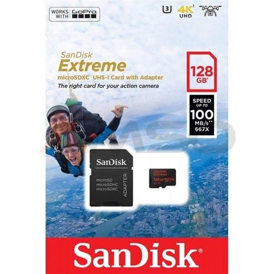 Karta pamięci microSDXC SanDisk EXTREME 128GB 100/90 MB/s A1 Class 10 V30 UHS-I U3