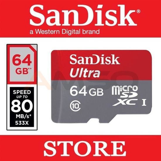 Karta pamięci microSDXC SanDisk ULTRA 64 GB 80 MB/s Class 10 UHS-I + ADAPTER SD