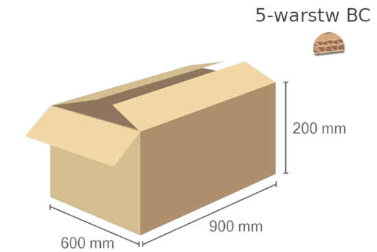 Karton 5-warstwowy 900 x 600 x 200 mm klapowy fala bc