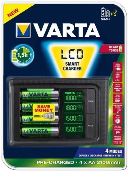Ładowarka akumulatorków VARTA LCD Smart Charger + 4 akumulatory AA 2100mAh Ready To Use