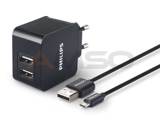 Ładowarka sieciowa Philips 230V - 2x USB 3,1A 5V + kabel micro USB