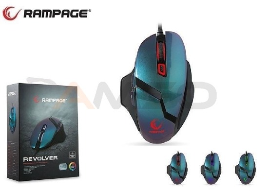 Mysz przewodowa Rampage SMX-R7S REVOLVER optyczna Gaming PMW3310 10000DPI 6 LED czarno-niebieska
