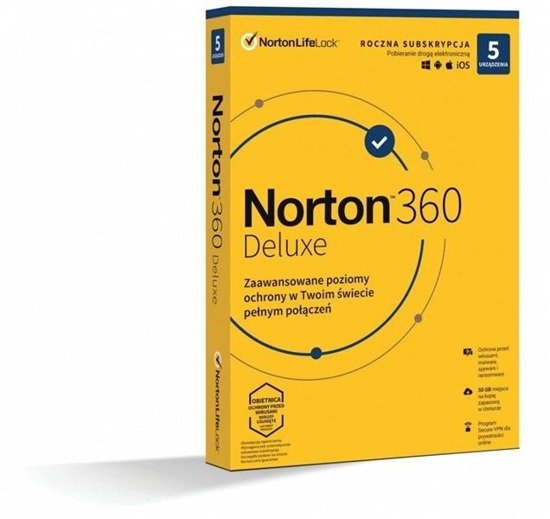 Oprogramowanie NORTON 360 Delux 50GB PL 1 użytkownik, 5 urządzeń, 1 rok