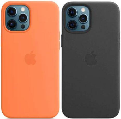 Oryginalne Etui Silikonowe Apple iPhone 12 Pro Max Kumquat + Oryginalne Etui Skórzane Apple iPhone 12 Pro Max Black