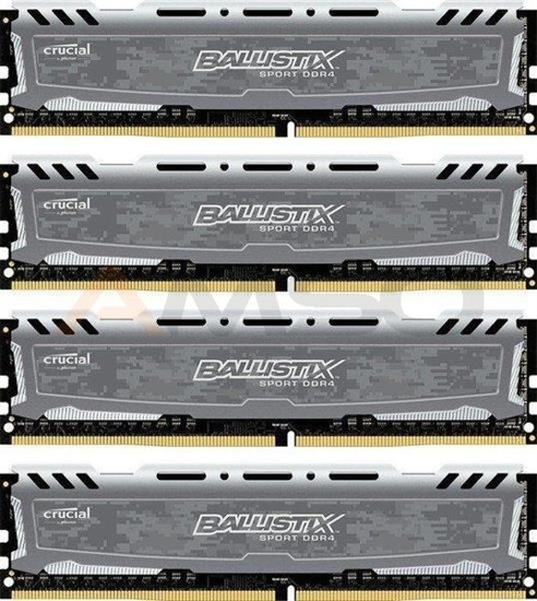 Pamięć DDR4 Crucial Ballistix Sport LT 64GB (4x16GB) 2400MHz CL16 DRx8 1,2V Grey