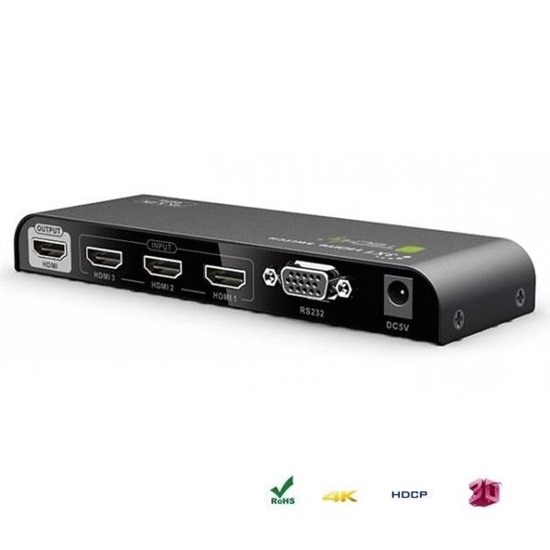 Przełącznik Techly HDMI V2.0, 3/1, 4K2K UHD 3D z pilotem, czarny