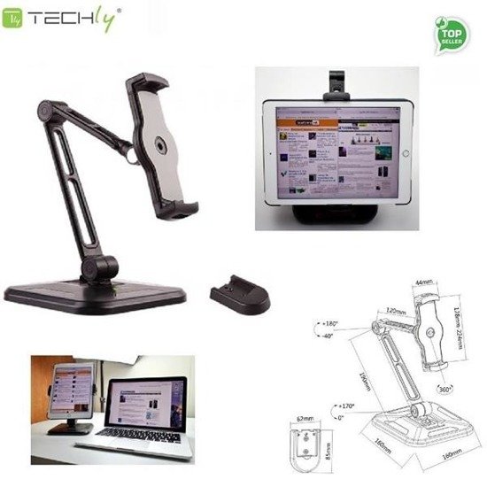 Ramię biurkowe/ścienne Techly ICA-TBL 2801 do Tabletu/iPad 4,7"-12,9", regulowane, czarne