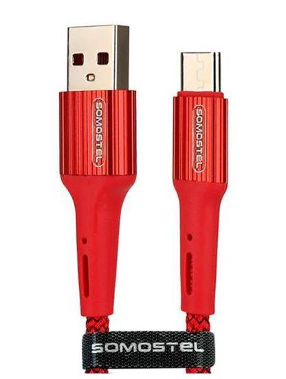 SOMOSTEL KABEL USB MICRO USB 3.6A SOMOSTEL CZERWONY 3600MAH QUICK CHARGER QC 3.0 1M POWERLINE SMS-BW06 RED OPLOT TEKSTYLNY