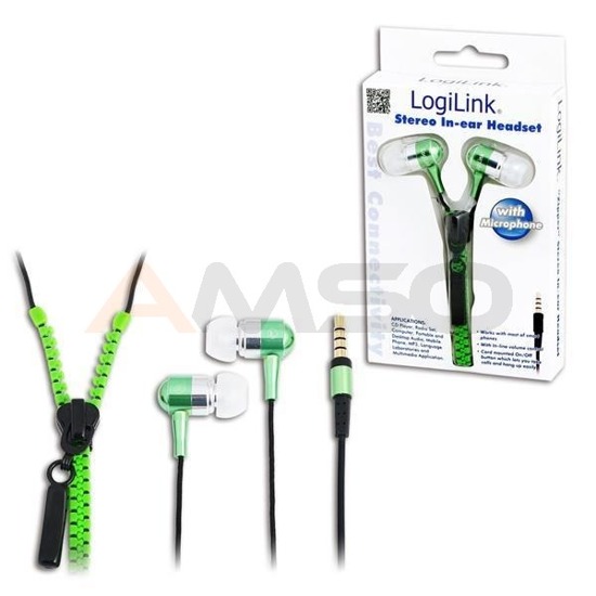 Słuchawki z mikrofonem LogiLink "Zipper" zielone