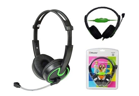 Słuchawki z mikrofonem Msonic MH563KE czarno-zielone