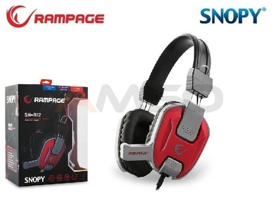 Słuchawki z mikrofonem Rampage SN-R12 Gaming czerwono-szare