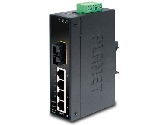Switch niezarządzalny Planet ISW-511T 4-Port 100Base-TX + 1-Port 100Base-FX przemysłowy DIN Rail