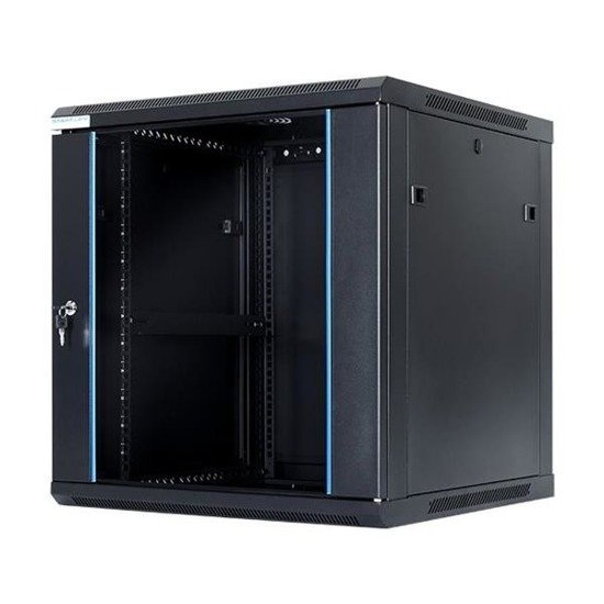 Szafa wisząco-stojąca START.LAN rack 19" 12U 600x600mm czarna (drzwi przednie szklane)