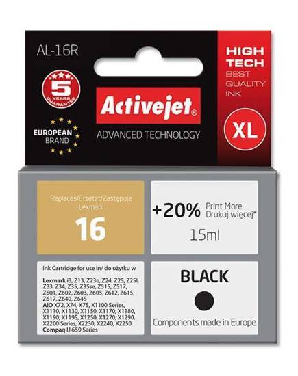 Tusz Activejet AL-16R (zamiennik Lexmark 16 10N0016; Premium; 15 ml; czarny)