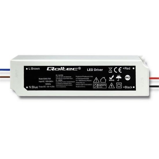 Zasilacz impulsowy LED Qoltec IP67 | 75W | 12V | 6.25A