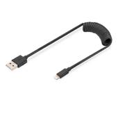 Kabel USB 2.0 DIGITUS spiralny USB A/Lightning, PD 20W, MFI, czarny, max. 1m
