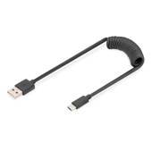 Kabel USB 2.0 DIGITUS spiralny USB A/USB C, PD 60W, czarny, max. 1m
