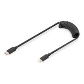 Kabel USB 2.0 DIGITUS spiralny USB C/Lightning, PD 20W, MFI, czarny, max. 1m